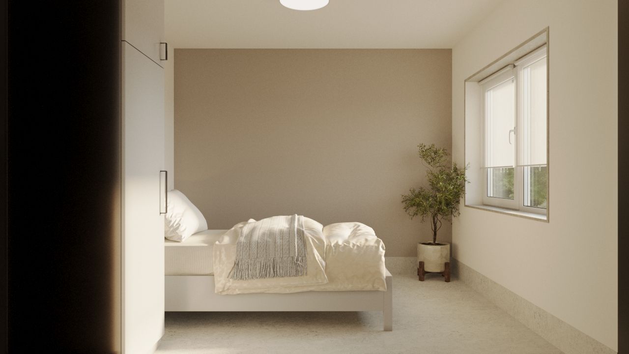 Sovrum i LSS Nocken med enkelbädd, fönster och ljusa väggar.